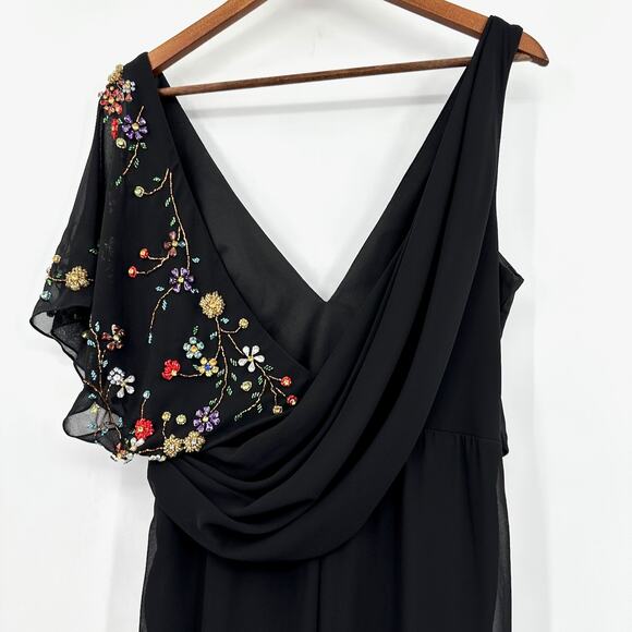 Mac Duggal Faux Wrap Multi Colored Beaded Floral Ruched Gown G1690 Sz 8 NWT - Picture 9 of 13